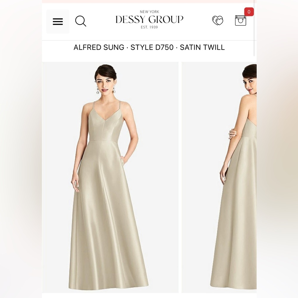 Champagne Satin Twill Bridesmaid Dress, Alfred Sung from Dessy Group.